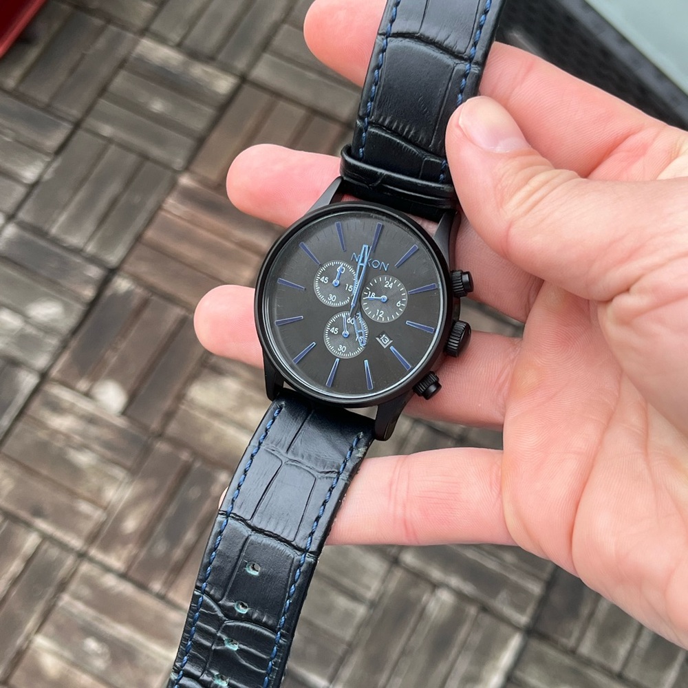 Black and Blue Nixon Sentry Chronograph Watch